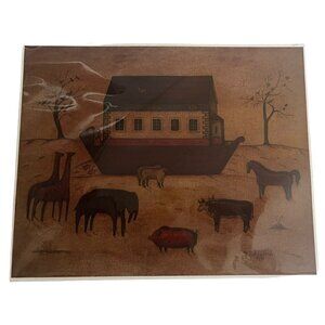 Noah’s Ark Print N. Schneeman Folk Art Vtg 1991 Unframed New Unopened 8 x 10